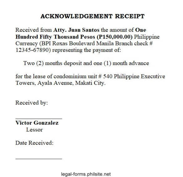 Acknowledgement Receipt Free Sample Form