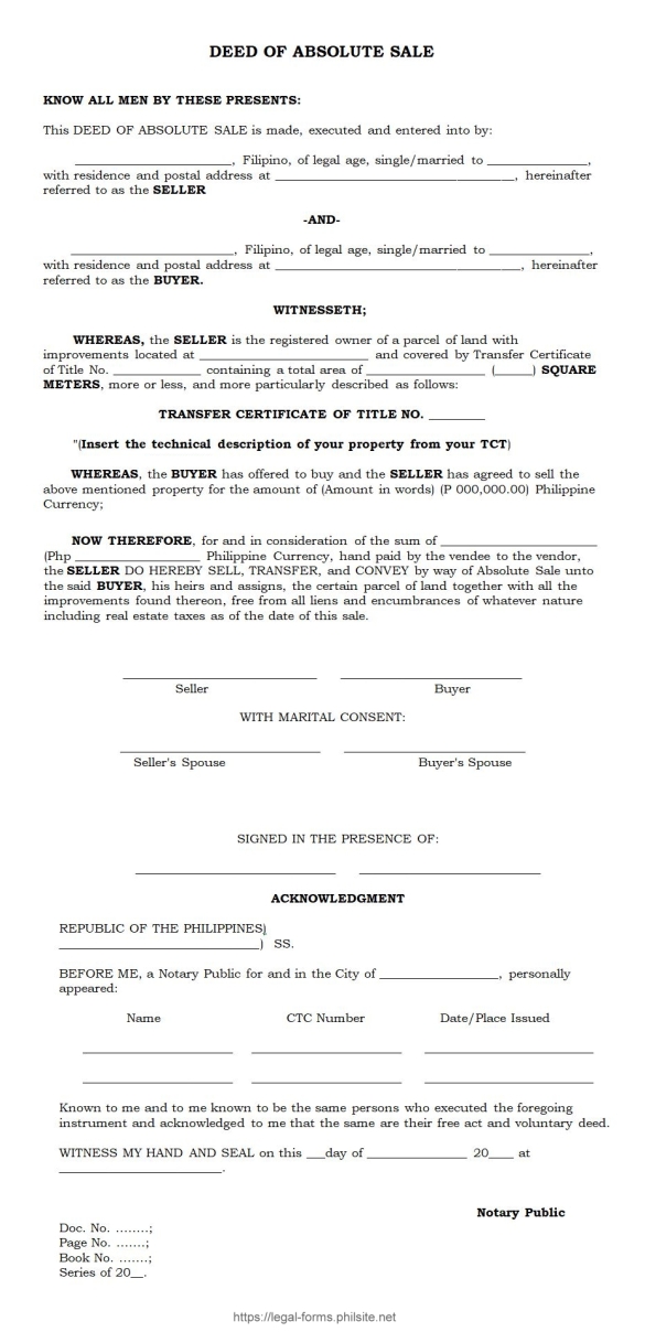 Deed Of Sale Of Land Philippines Form Templates Sample Printables